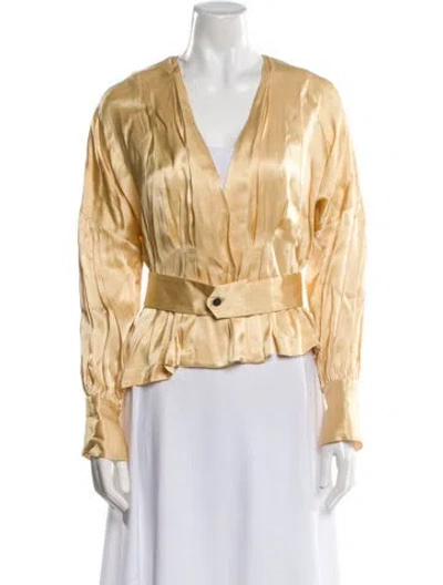 Pre-owned By Malene Birger V-neck Long Sleeve Blouse In Yellow