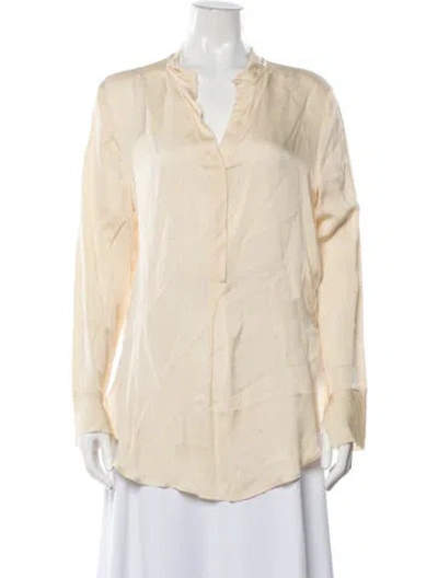 Pre-owned By Malene Birger V-neck Long Sleeve Blouse In Yellow