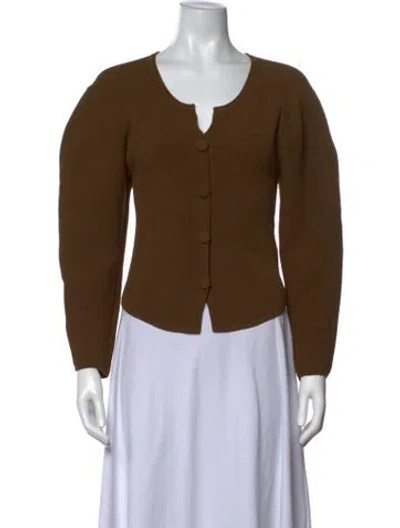 Pre-owned By Malene Birger V-neck Long Sleeve Button-up Top In Brown