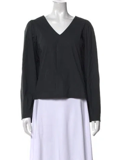Pre-owned By Malene Birger V-neck Long Sleeve Top In Black