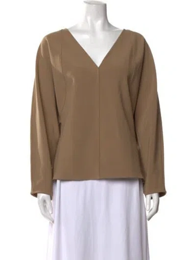 Pre-owned By Malene Birger V-neck Long Sleeve Top In Brown