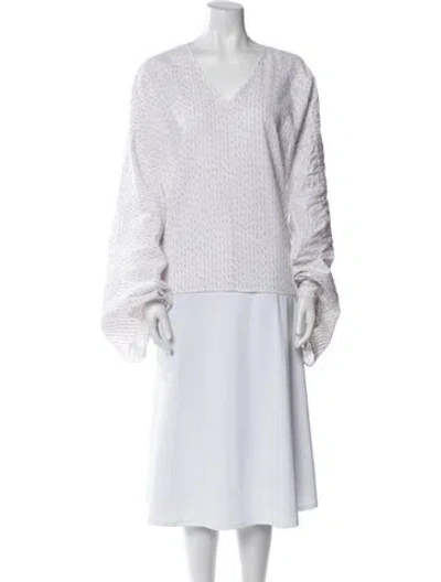 Pre-owned By Malene Birger V-neck Long Sleeve Top In White