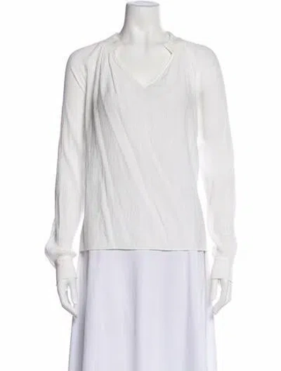 Pre-owned By Malene Birger V-neck Long Sleeve Top In White