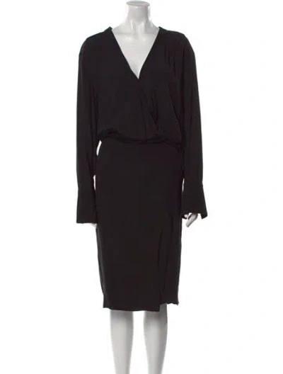 Pre-owned By Malene Birger V-neck Midi Length Dress In Black