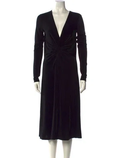 Pre-owned By Malene Birger V-neck Midi Length Dress In Black