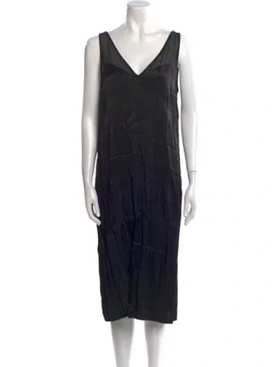 Pre-owned By Malene Birger V-neck Midi Length Dress In Black