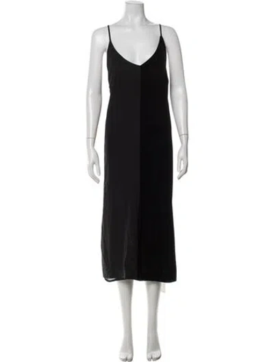 Pre-owned By Malene Birger V-neck Midi Length Dress In Black