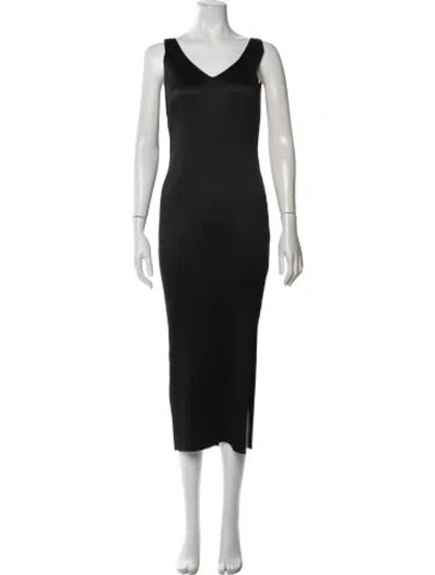 Pre-owned By Malene Birger V-neck Midi Length Dress In Black