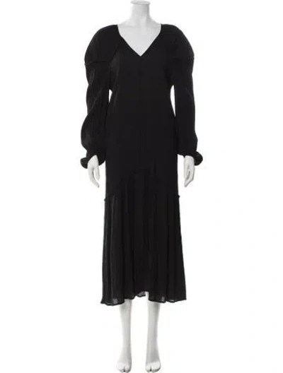 Pre-owned By Malene Birger V-neck Midi Length Dress In Black