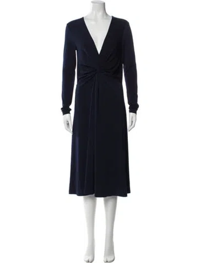 Pre-owned By Malene Birger V-neck Midi Length Dress In Blue