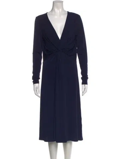 Pre-owned By Malene Birger V-neck Midi Length Dress In Blue