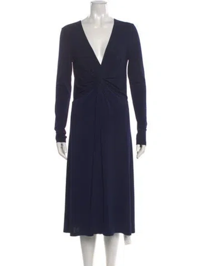 Pre-owned By Malene Birger V-neck Midi Length Dress In Blue
