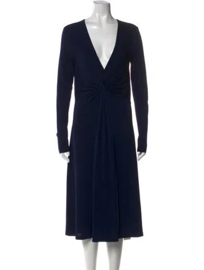 Pre-owned By Malene Birger V-neck Midi Length Dress In Blue