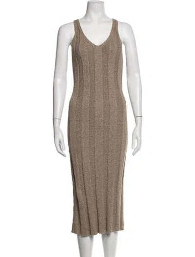 Pre-owned By Malene Birger V-neck Midi Length Dress In Brown
