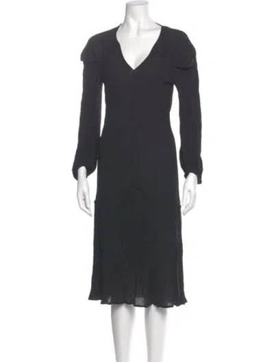 Pre-owned By Malene Birger V-neck Midi Length Dress In Gray