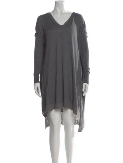 Pre-owned By Malene Birger V-neck Midi Length Dress In Gray