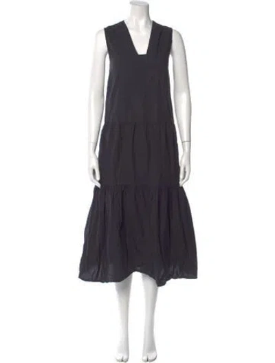 Pre-owned By Malene Birger V-neck Midi Length Dress In Gray