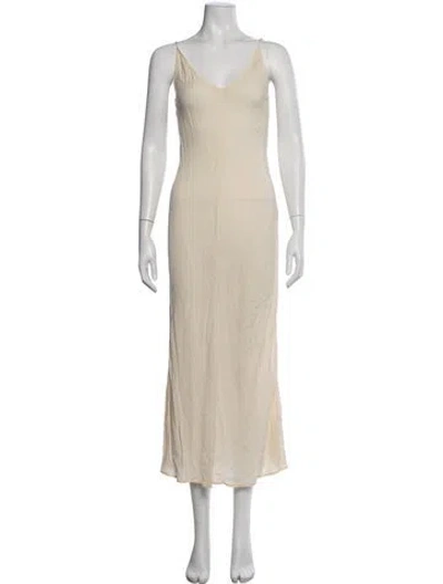 Pre-owned By Malene Birger V-neck Midi Length Dress In Neutrals