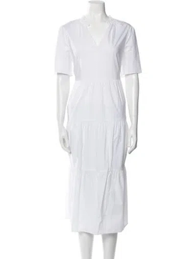 Pre-owned By Malene Birger V-neck Midi Length Dress W/ Tags In White