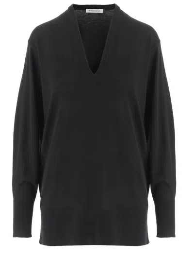 By Malene Birger V-neck Sheer Knit Sweater With Drop Shoulders In Black