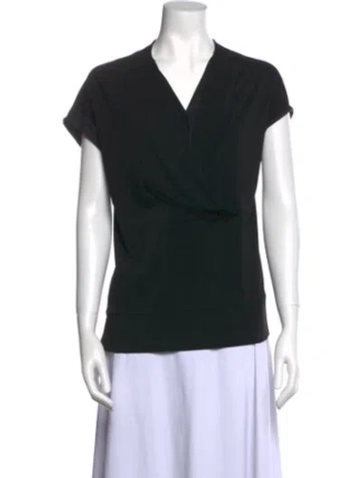 Pre-owned By Malene Birger V-neck Short Sleeve Blouse In Black