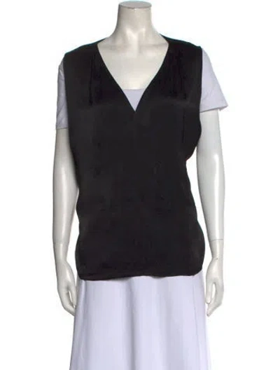 Pre-owned By Malene Birger V-neck Short Sleeve Top In Black