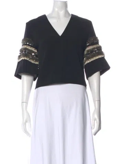 Pre-owned By Malene Birger V-neck Short Sleeve Top In Black