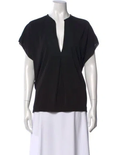 Pre-owned By Malene Birger V-neck Short Sleeve Top In Black