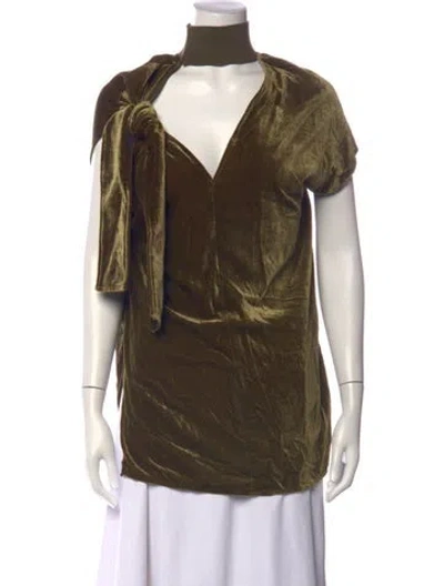 Pre-owned By Malene Birger V-neck Short Sleeve Top In Green