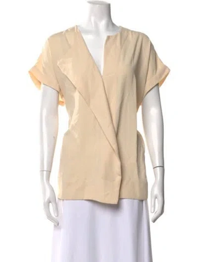 Pre-owned By Malene Birger V-neck Short Sleeve Top In Neutrals