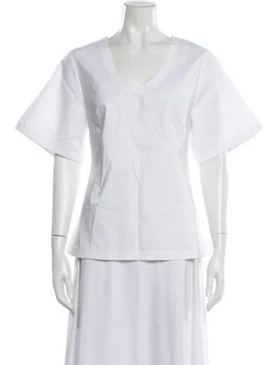 Pre-owned By Malene Birger V-neck Short Sleeve Top In White