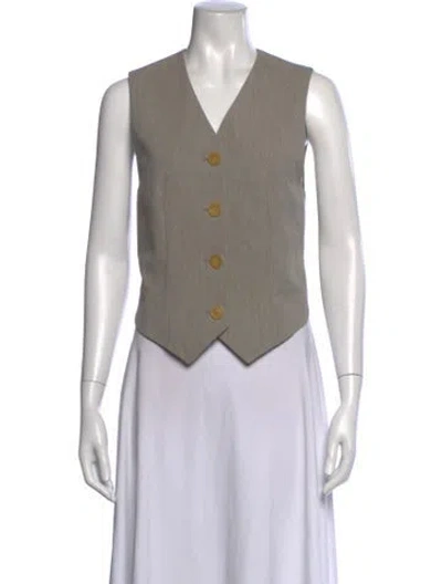 Pre-owned By Malene Birger V-neck Sleeveless Button-up Top In Grey
