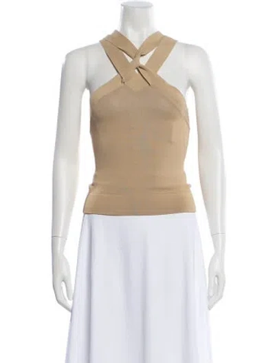 Pre-owned By Malene Birger V-neck Sleeveless Crop Top In Neutral