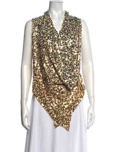 Pre-owned By Malene Birger V-neck Sleeveless Top In Neutrals