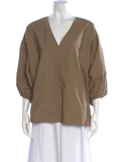 Pre-owned By Malene Birger V-neck Three-quarter Sleeve Blouse In Neutral