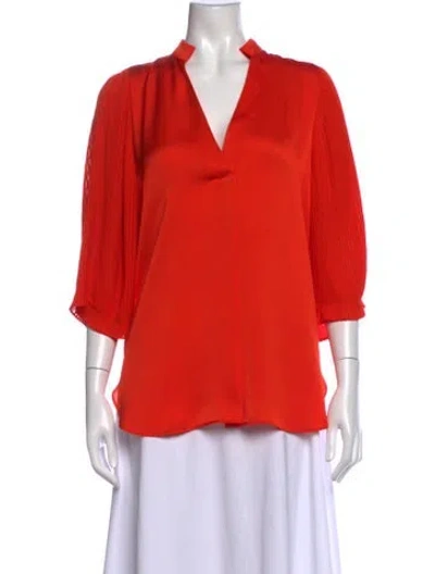 Pre-owned By Malene Birger V-neck Three-quarter Sleeve Blouse In Red