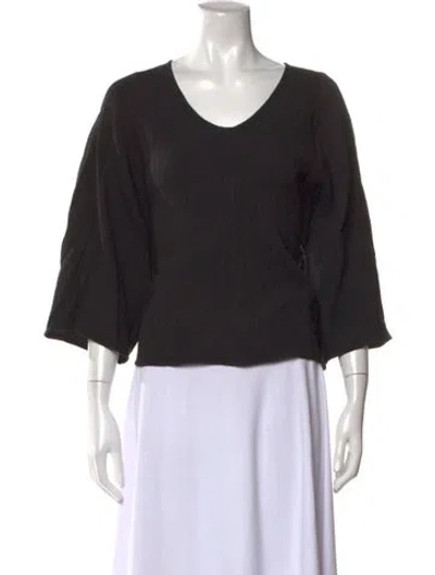 Pre-owned By Malene Birger V-neck Three-quarter Sleeve Top In Black