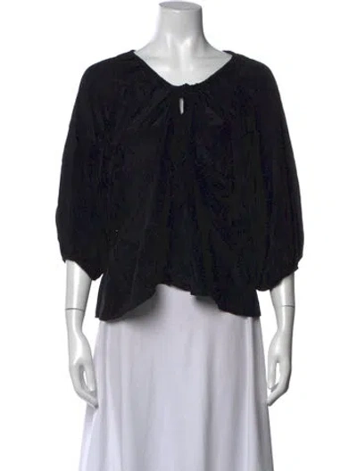 Pre-owned By Malene Birger V-neck Three-quarter Sleeve Top In Black