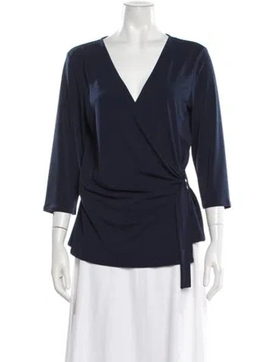 Pre-owned By Malene Birger V-neck Three-quarter Sleeve Top In Blue