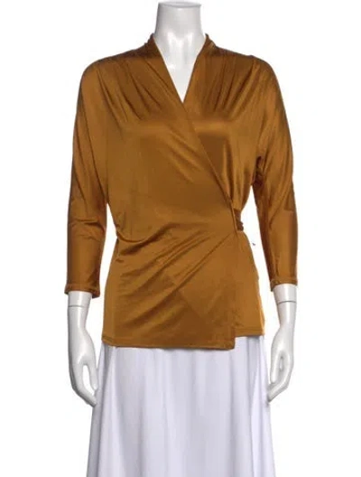 Pre-owned By Malene Birger V-neck Three-quarter Sleeve Top In Gold