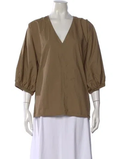 Pre-owned By Malene Birger V-neck Three-quarter Sleeve Top In Neutral