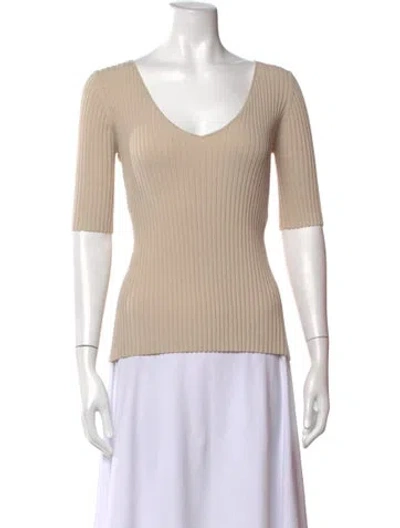 Pre-owned By Malene Birger V-neck Three-quarter Sleeve Top In Neutrals