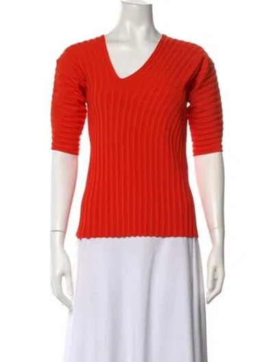 Pre-owned By Malene Birger V-neck Three-quarter Sleeve Top W/ Tags In Orange