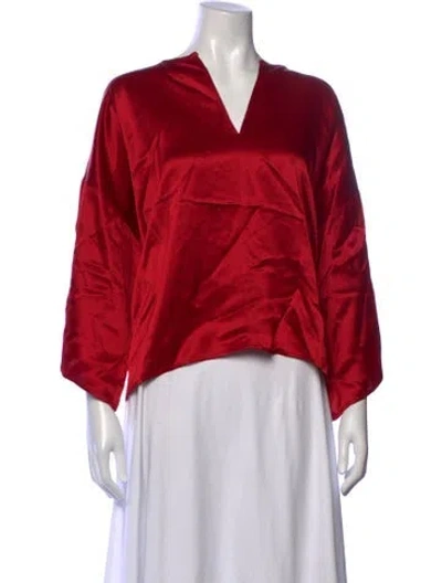 Pre-owned By Malene Birger V-neck Three-quarter Sleeve Top W/ Tags In Red