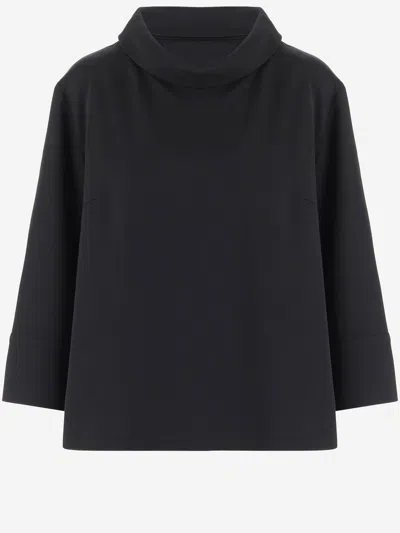 By Malene Birger Wide Neckline Blouse With Three-quarter Sleeves And Minimalist Design In Black