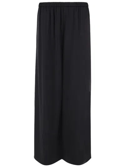 By Malene Birger Wide-leg Cropped Pants With Elastic Waistband And Smooth Finish In Black