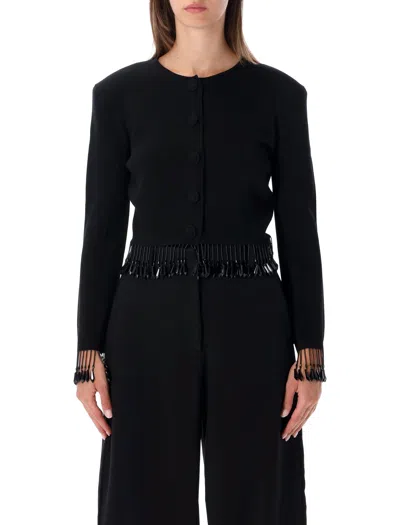 By Malene Birger Women's Cropped Button-front Fringe Trim Cardigan In Nero