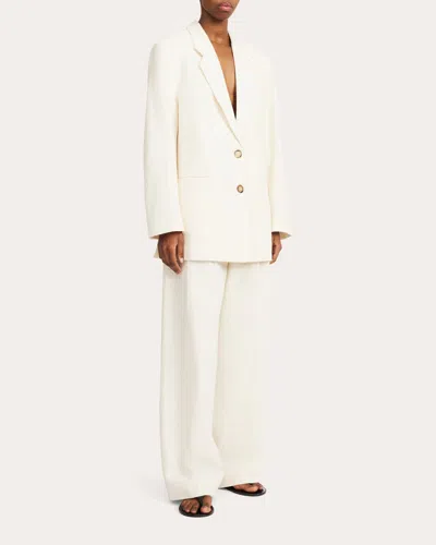 By Malene Birger Ophie Single-breasted Seersucker Blazer In White