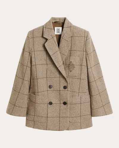 By Malene Birger Women's Railey Checked Embroidered Wool-blend Blazer In Neutrals