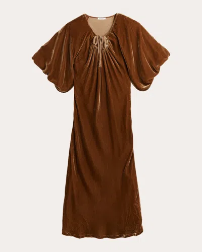 By Malene Birger Rosae Blouson-sleeve Velvet Maxi Dress In Brown